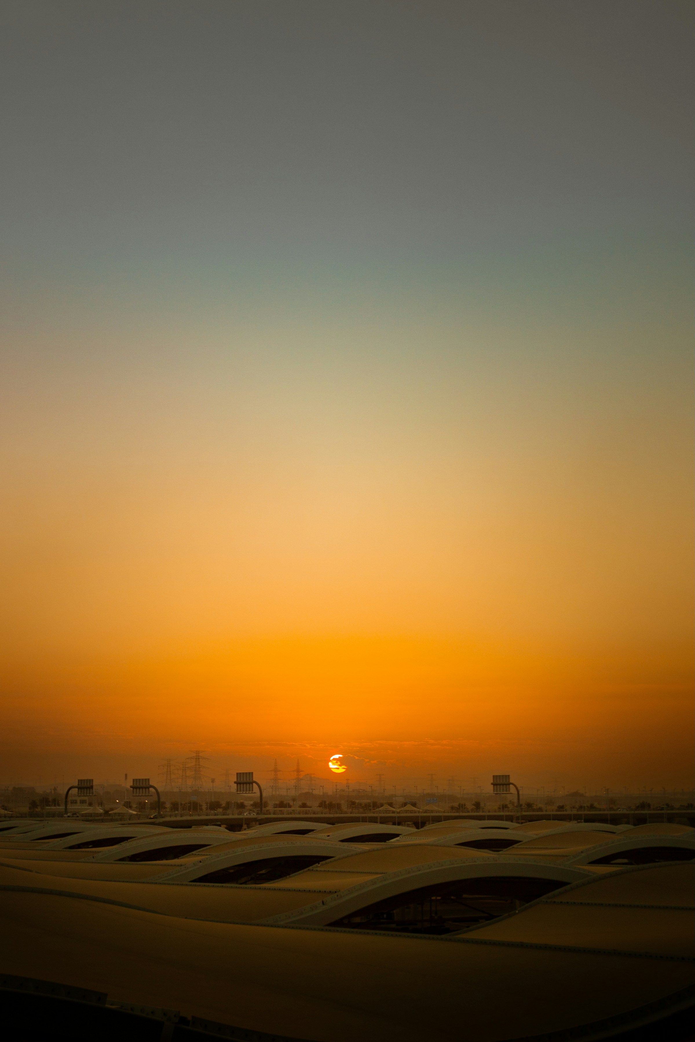 Sunset over the tented roof canopies of Jeddah airport