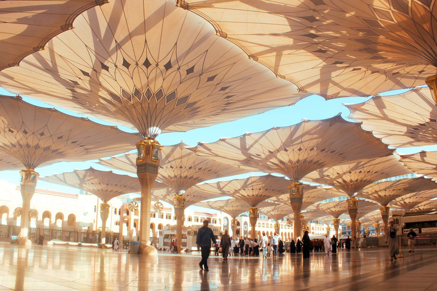 The shade umbrellas over the courtyard of Al-Masjid an-Nabawi in Madinah