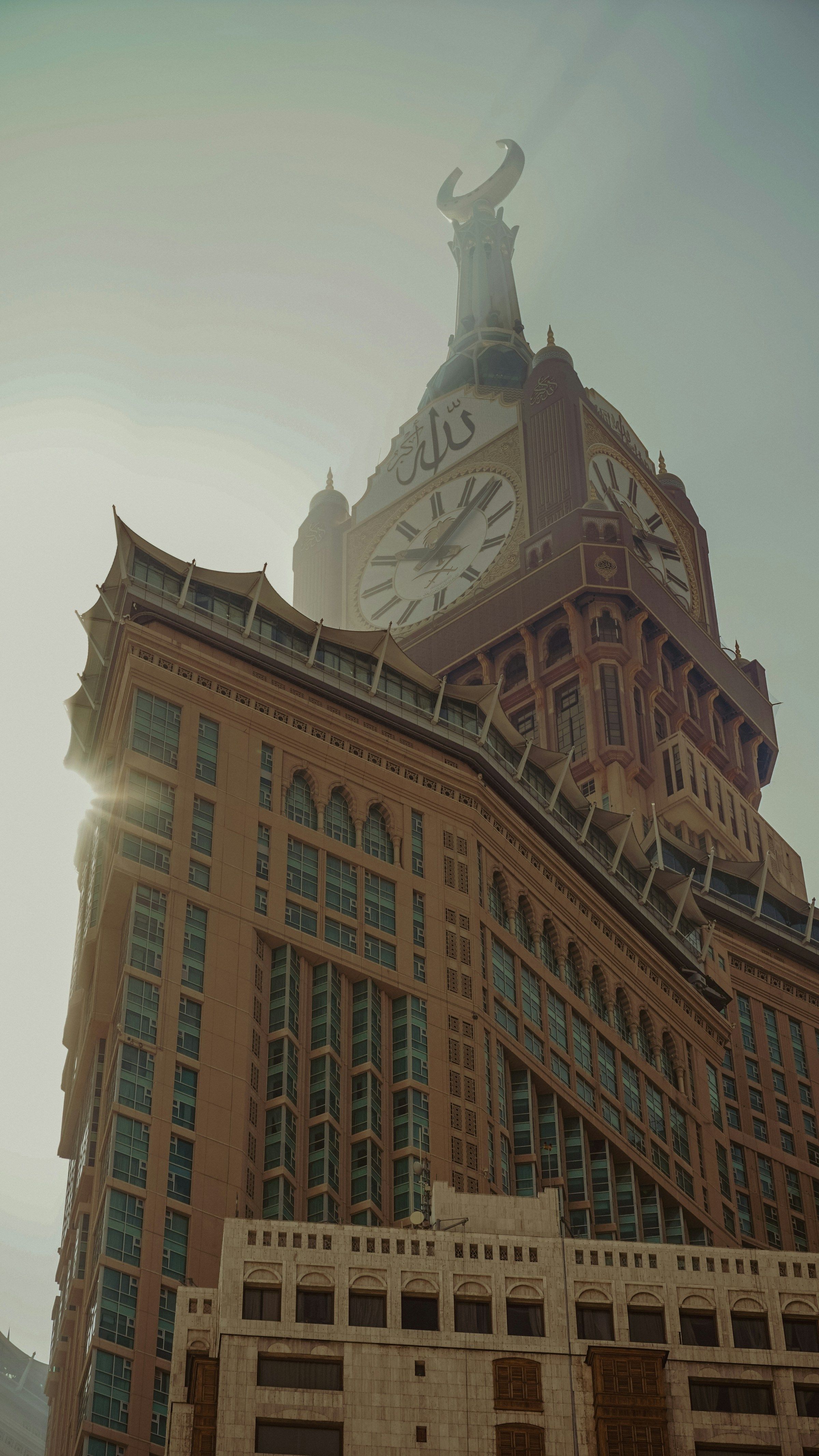 The upper floors and clock face of the Makkah Royal Clock Tower hotel